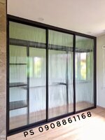 บิ้วอินตู้เสื้อผ้าอลูมิเนียมสีดำกระจกลอนแก้วพร้อมชั้นวางของและราวแขวน