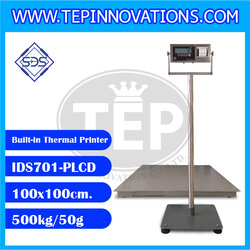 เครื่องชั่งพร้อมปริ้นเตอร์ในตัว ยี่ห้อ SDS รุ่น IDS701-PLCD-Thermal พิกัด 500kg ค่าละเอียด 50g ขนาดแท่น 100x100cm.