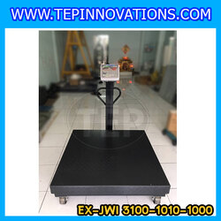เครื่องชั่งดิจิตอล1000kg มีล้อพร้อมที่เข็น ขนาดแท่น 100x100cm. พิกัดน้ำหนัก1000kg ค่าละเอียด 100g เครื่องชั่งยี่ห้อ JADEVER รุ่น JWI-3100II