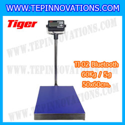เครื่องชั่งน้ำหนักดิจิตอลBluetooth พิกัด 60kg ความละเอียด 5g ขนาดแท่นชั่ง 50*60cm. ยี่ห้อ TIGER รุ่น TI-02