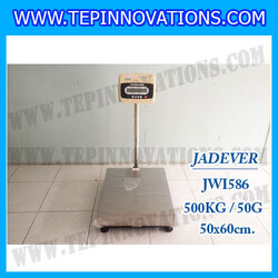 เครื่องชั่งดิจิตอลตั้งพื้น ยี่ห้อ JADEVER รุ่น JWI-586 ขนาดแท่น 50x60cm. พิกัดน้ำหนัก 500kg ค่าละเอียด 50g