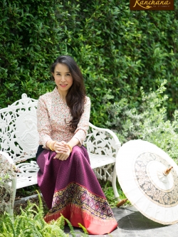 TA155 จกกิ้น(ทอแบบโบราณ)ฝ้ายแกมไหมลายงูห้อยส้าว