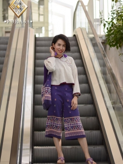 กางเกงตีนจกลายขันดอกทอโบราณ