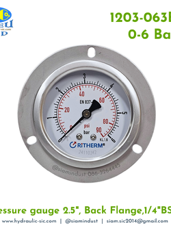 1203-063E Pressure Gauge เกจวัดแรงดันหน้าปัด 2.5" เกลียว 1/4" BSPT ออกหลัง RiTHERM