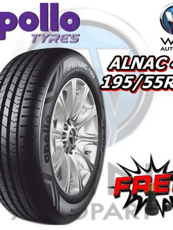 ยางรถยนต์ ขนาด 195/55R16 รุ่น ALNAC 4G ยี่ห้อ APOLLO (แถมจุ๊บลม)