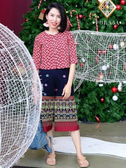 กางเกงตีนจกลายนกคุ้ม