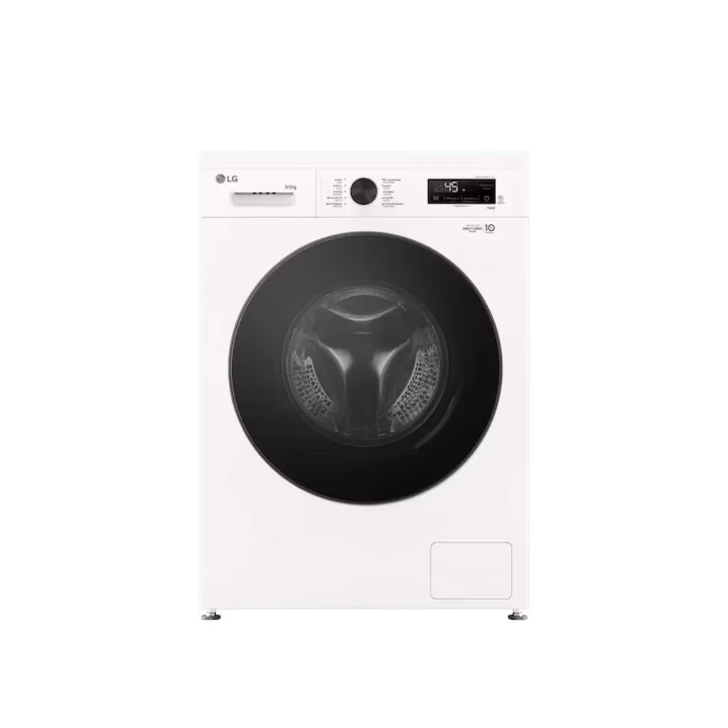 LG เครื่องซักอบผ้าฝาหน้า Inverter รุ่น FB1209D5W ซัก 9/อบ 5 กก. สีขาว | 6 Motion DD Steam ThinQ WiFi แอลจี