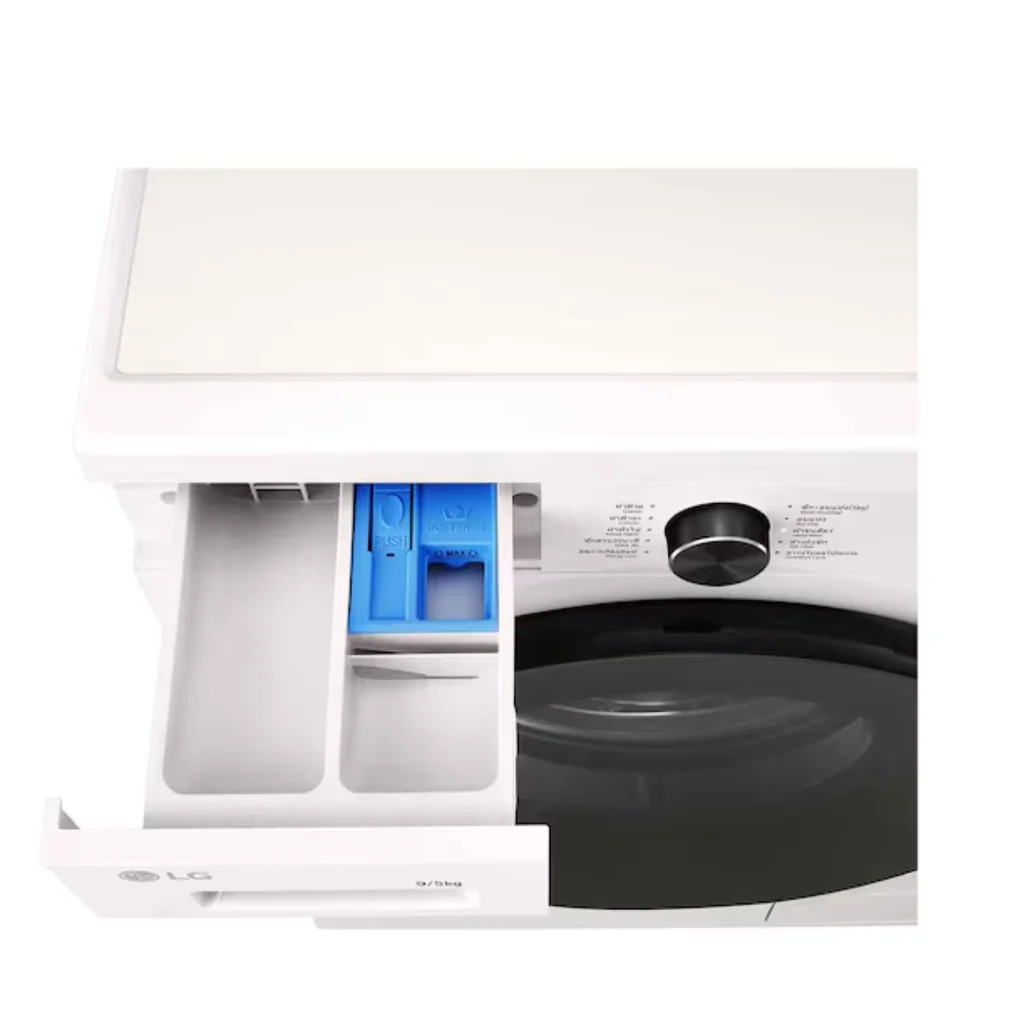 LG เครื่องซักอบผ้าฝาหน้า Inverter รุ่น FB1209D5W ซัก 9/อบ 5 กก. สีขาว | 6 Motion DD Steam ThinQ WiFi แอลจี