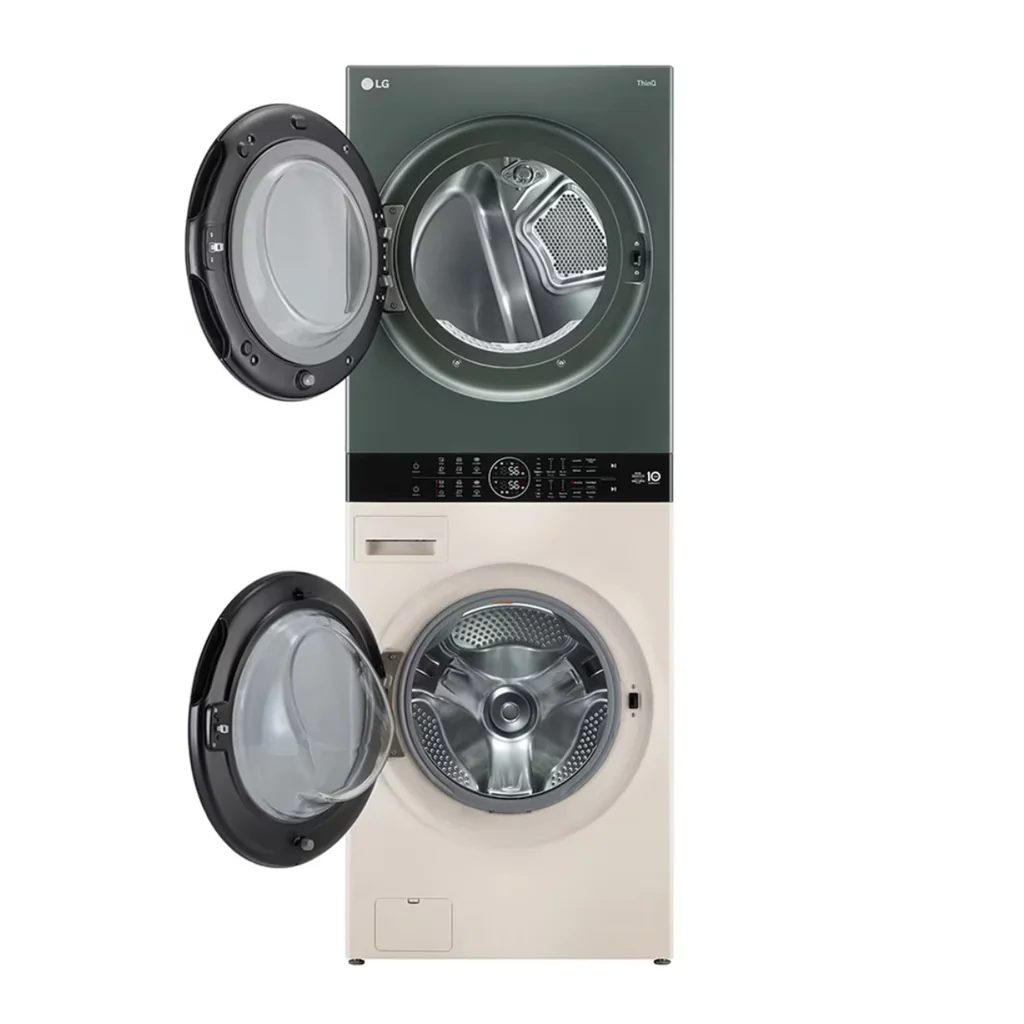 LG เครื่องซักอบผ้า WashTower ฝาหน้า รุ่น WT1410NHEG ซัก 14 กก./อบ 10 กก. สีเบจ-เขียว | AI DD ระบบอบ Heat Pump แอลจี LG เครื่องซักอบผ้า Wash Tower