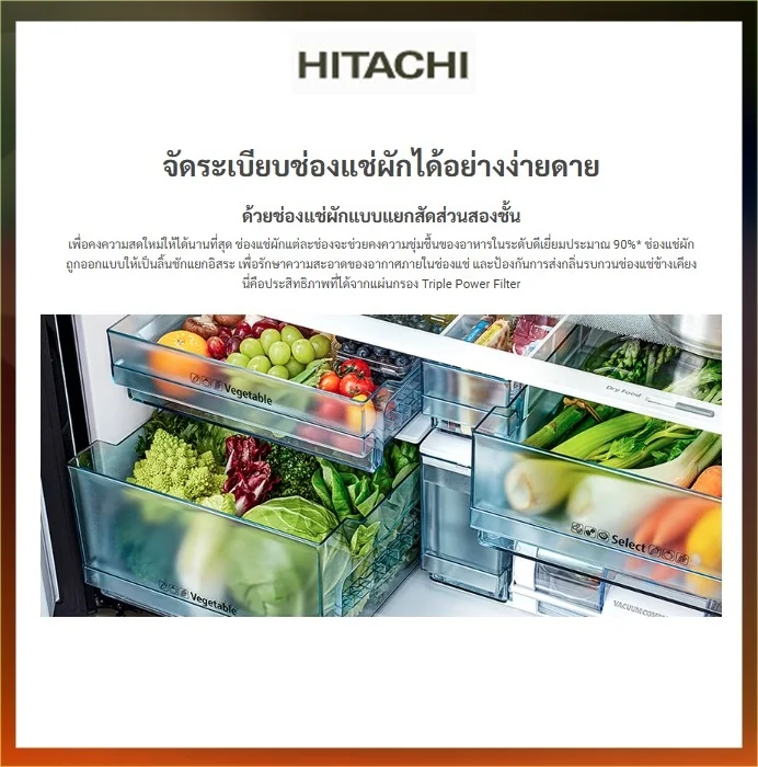 Hitachi ตู้เย็น 4 ประตู French Bottom Freezer รุ่น R-WB640VFX 20.1 คิว ฮิตาชิ Hitachi ตู้เย็น 4 ประตู French Bottom Freezer รุ่น R-WB640VFX 20.1 คิว ฮิตาชิ