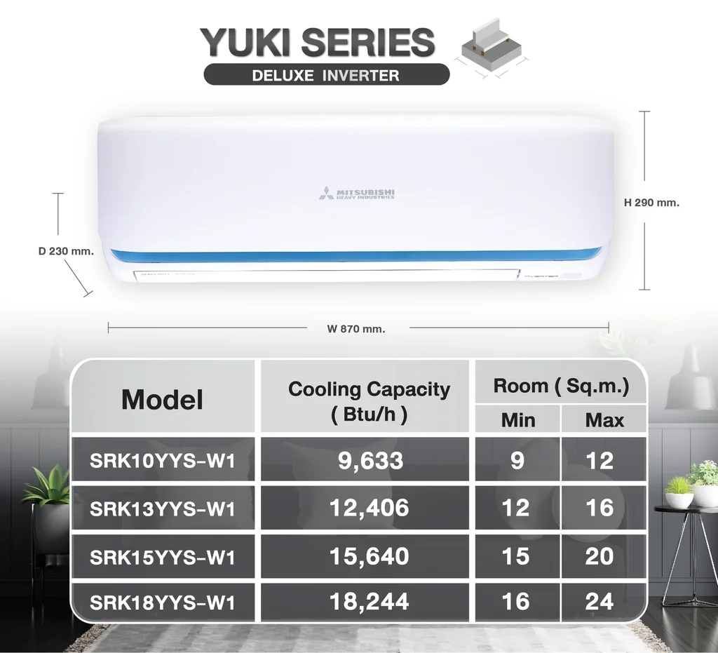 Mitsubishi Heavy Duty แอร์ติดผนัง Yuki รุ่น SRK-10YYS-W1 9,633 BTU | Inverter มิตซูบิชิ เฮฟวี่ดิวตี้ Mitsubishi Heavy Duty แอร์ติดผนัง Yuki รุ่น SRK-10YYS-W1 9,633 BTU | Inverter มิตซูบิชิ เฮฟวี่ดิวตี้