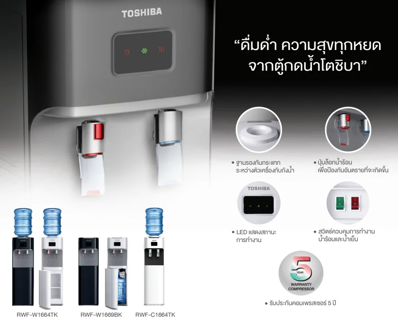 Toshiba ตู้กดน้ำร้อน-น้ำเย็น รุ่น RWFW1669BK โตชิบา Toshiba ตู้กดน้ำร้อน-น้ำเย็น รุ่น RWFW1669BK โตชิบา