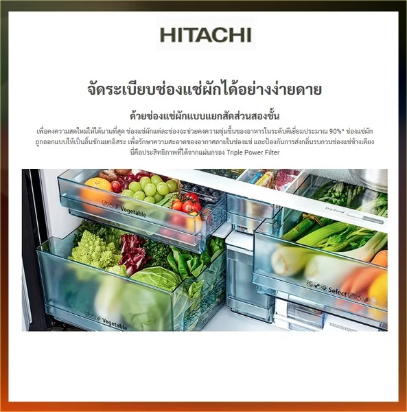 Hitachi ตู้เย็น 4 ประตู French Bottom Freezer รุ่น R-WB640VFX 20.1 คิว ฮิตาชิ image 11 Hitachi ตู้เย็น 4 ประตู French Bottom Freezer รุ่น R-WB640VFX 20.1 คิว ฮิตาชิ image 11