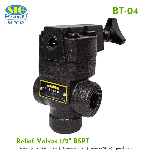 BT-04-H Relief Valve วาล์วปรับแรงดันน้ำมันไฮดรอลิค แบบต่อท่อ 1/2" : YOUQUEN BT-04-H Relief Valve วาล์วปรับแรงดันน้ำมันไฮดรอลิค แบบต่อท่อ 1/2" : YOUQUEN