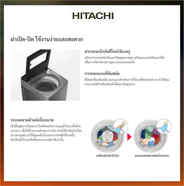 Hitachi เครื่องซักผ้า ฝาบน รุ่น SF-160THV 16 กก. | Inverter ฮิตาชิ image 12 Hitachi เครื่องซักผ้า ฝาบน รุ่น SF-160THV 16 กก. | Inverter ฮิตาชิ image 12
