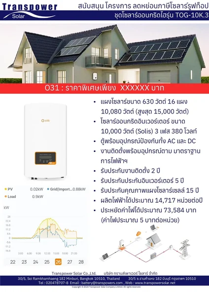 ทรานส์เพาเวอร์โซล่า Grid แผงโซล่าเซลล์ ชุดโซล่า ON GRID 450 วัตต์ 7 แผง บัตรเครดิตผ่อน 0% 10 เดือนๆละ 6,500 บาท image 15 ทรานส์เพาเวอร์โซล่า Grid แผงโซล่าเซลล์ ชุดโซล่า ON GRID 450 วัตต์ 7 แผง บัตรเครดิตผ่อน 0% 10 เดือนๆละ 6,500 บาท image 15